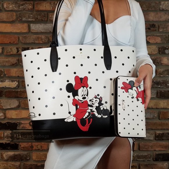 KATE SPADE DISNEY MINNIE MOUSE POLKA DOT LARGE TOTE  CONTINENTAL WALLET SET - Picture 2 of 15